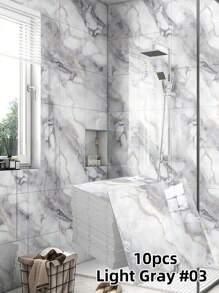 圣诞节 10 片/套 0.9㎡ 10 种款式 大理石纹自粘陶瓷墙砖，光面防水防潮墙贴，适用于房间、家居装饰墙面翻新、新年礼物 - 彩色 - 查看 20