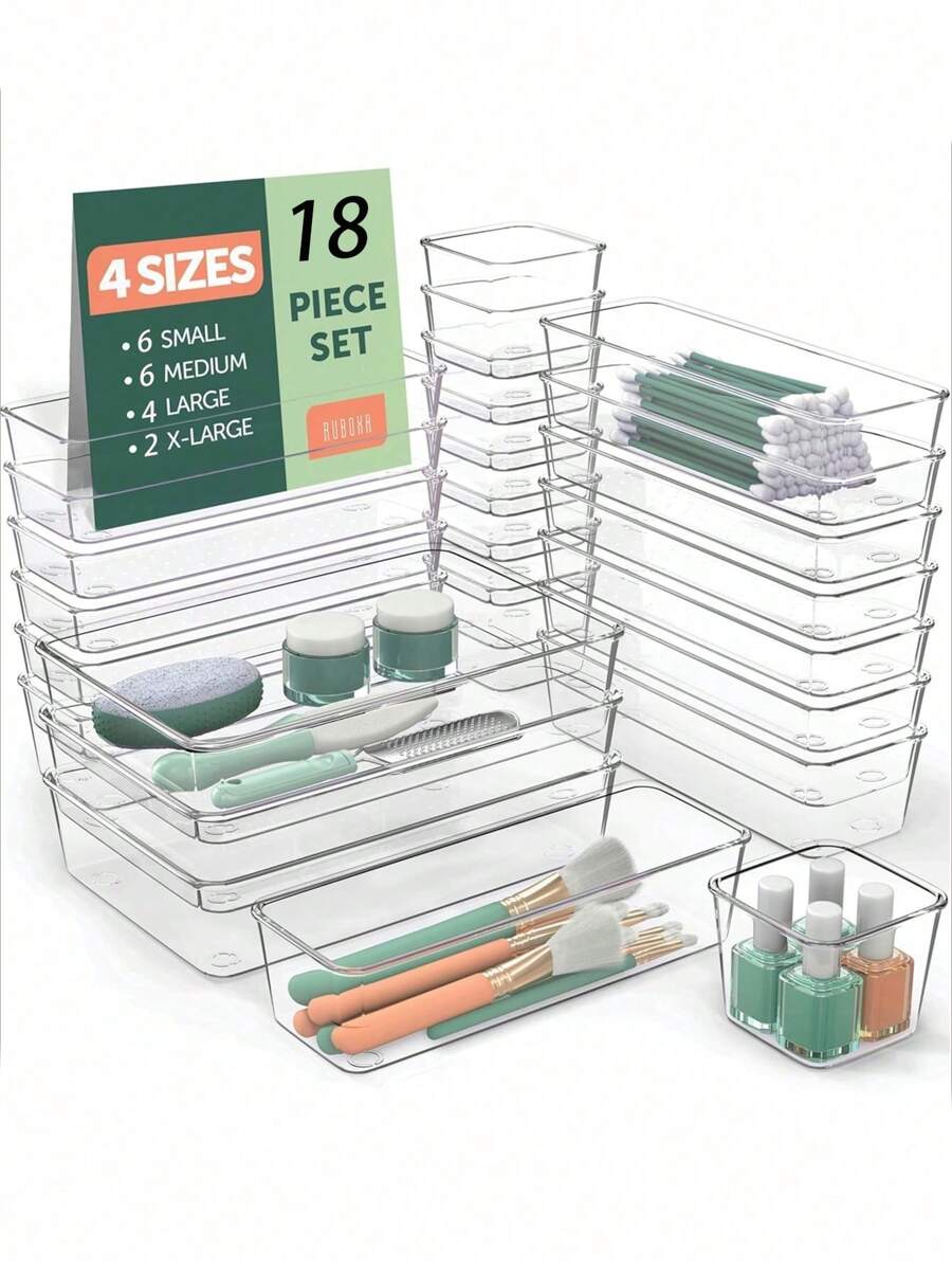 1 件/5 件套透明抽屉化妆品收纳盒、口红香水架、梳妆台护肤品收纳盒、多尺寸组合乳液样品收纳盒，适用于化妆品、浴室、办公用品、厨房用具、度假海滩、浴室收纳、卧室收纳，大容量