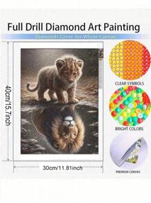 DIY 5D 钻石画套件狮子反射满钻圆形钻石艺术刺绣工艺品适用于家庭办公室墙壁装饰，动物主题画布套装具有强烈的内在精神概念 - 彩色 - 查看 4