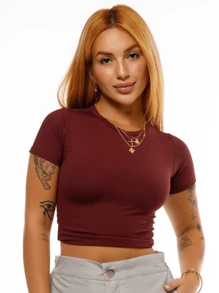 Cropped Gym Everyday Cloe Women's Gym Blouse With Suplex Sleeves, Colors Of The Moment - 酒紅色 - 查看 2