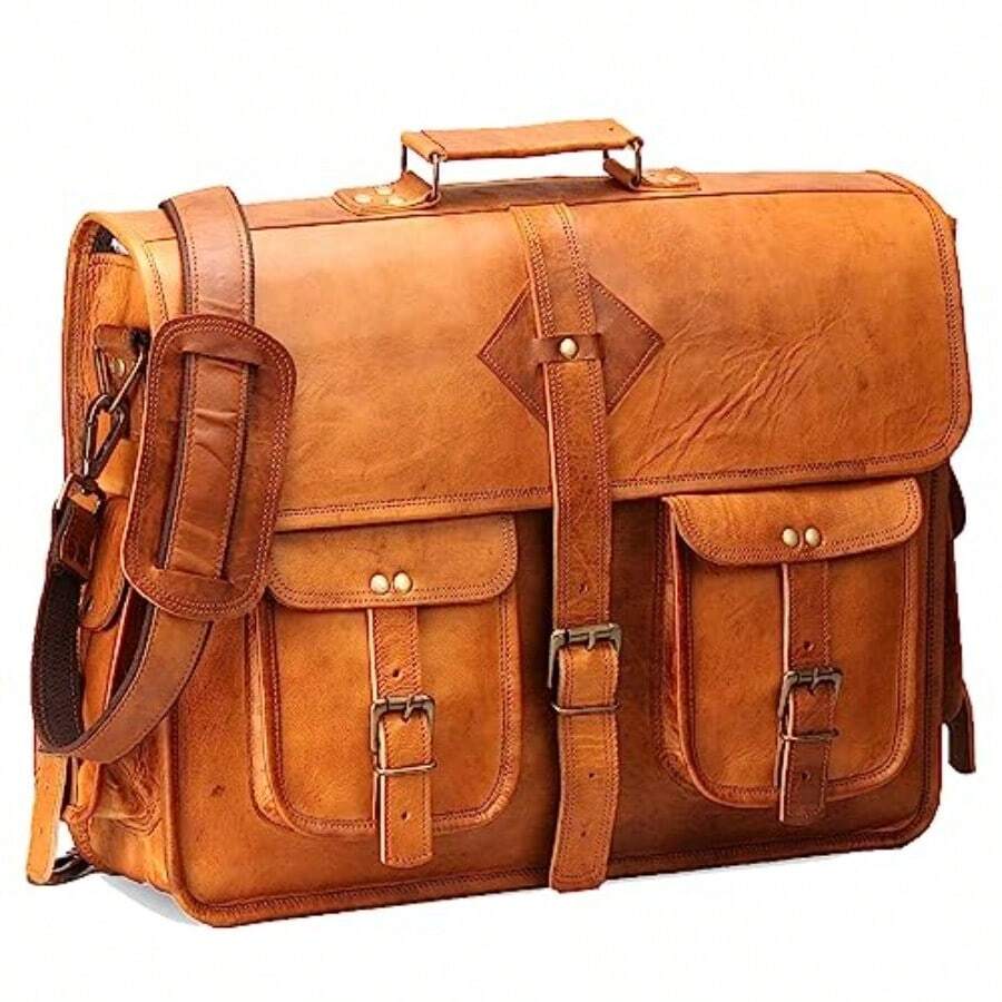 Vintage Full Grain Leather Laptop Bag For Men Large Rustic Brown ...