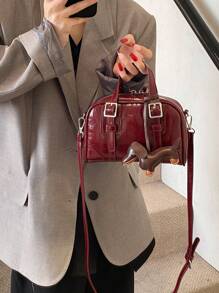 优质复古波士顿包新款小众多功能单肩包/斜挎包/手提包 - 紅色 - 查看 2