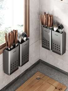 Supporto per bacchette da cucina montato a parete senza foratura con drenaggio, contenitore di stoccaggio per posate, cucchiai e forchette, scolabacchette, accessori da cucina, decorazione per la stanza, adatto per cucina, ristorante, festa, campeggio, all'aperto, raduno, regalo per amici e famiglia