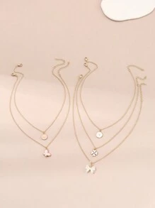 5pcs Teen Girls Butterfly Heart Flower Necklace Set - 5PCS - View 4