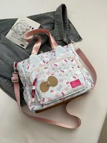 Sanrio 1pc Cartoon Kitty Large Capacity Handbag, Shoulder Crossbody Bag, Student Practical Lightweight Tuition Bag, Ins Style Storage Tote Bag, Cute Printed, Suitable As Student Back To School Gift