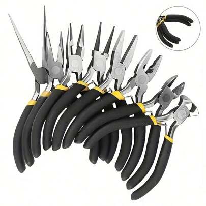 8/4/3/1pc Black Yellow Handle Jewelry Pliers Tool Kit Includes Needle Round Wire Cutter And Curved Nose Pliers For Jewelry Beading Repair Supplies Wire Wrapping Multifunctional Tools Home Essentials