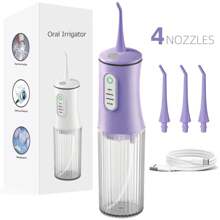 1pc Rechargeable Portable Handheld Cordless Tooth Cleaner, Electric Water Flosser Oral Irrigator With 4 Modes And 4 Nozzles For Home Oral Care - 紫色 - 查看 1