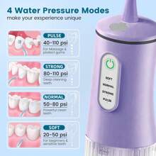 1pc Rechargeable Portable Handheld Cordless Tooth Cleaner, Electric Water Flosser Oral Irrigator With 4 Modes And 4 Nozzles For Home Oral Care - 紫色 - 查看 2