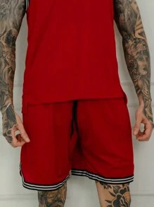 Men's Loose Fit Shorts With Drawstring Waist Men's Basketball Shorts - Màu Đỏ Sâu - Xem 2