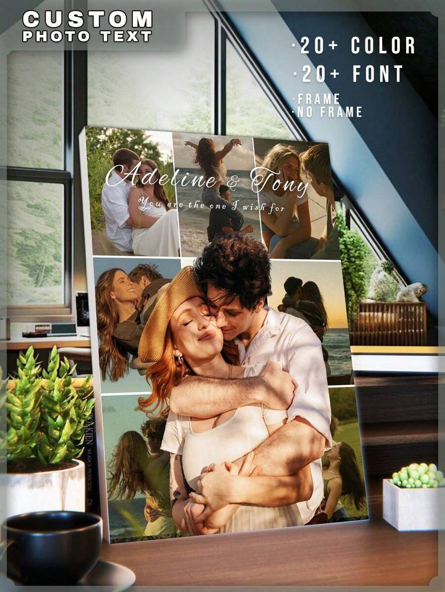 1pc Personalized Photo Collage Canvas, Family Photo Collage Print Gift, Gift For Couples