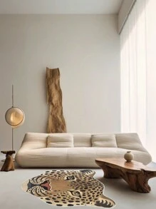 1pc Soft Fuzzy Plush Animal Shaped Rug, Asymmetrical Shaped Carpet, Lounging Rug, Leopard/Tiger Print Carpet, Washable Non-Slip Mat - Yellow 002 - View 4