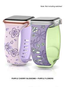 2 件花卉雕花表带，兼容 41 毫米 40 毫米 44 毫米 45 毫米 42 毫米 38 毫米 49 毫米 46 毫米，柔软硅胶可爱花朵表带，适合女性，适用于系列 10、SE、9、8、7、6、5、4、3、2、1、Ultra