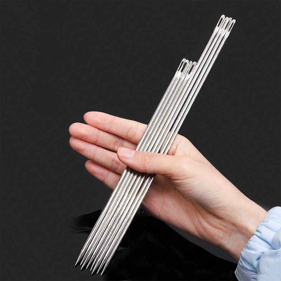 8pcs/Pack Extra Large Eyed Needles, Professional Home Decor Needles For Sewing, Embroidery And Knitting - Silver - View 1