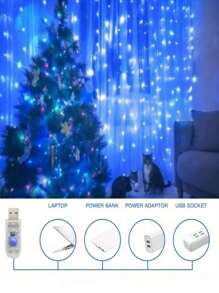 GYJAETM 100/200/300/600 LED 粉色 USB 燈串，附遙控器，8 種燈光模式，USB 供電，可壁掛，適用於居家臥室裝飾、聖誕樹、節日、萬聖節、感恩節、夏季、婚禮、生日、新年、情人節、畢業季、聖誕裝飾，理想的居家禮物與聖誕裝飾 - 藍色 - 查看 7