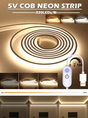Tiras de luces LED - Tira de luz de neón blanca/cálida regulable con control táctil inteligente 360° Adecuada para sala de estar, hogar, decoración de dormitorio, iluminación del espejo.