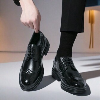 男士皮鞋，英伦风格布洛克雕花图案高端系带男士皮鞋，穿孔防滑设计，适合周六派对，婚礼，新郎婚礼