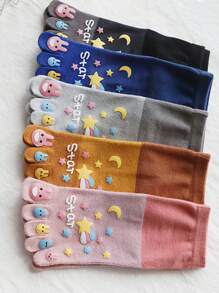 1 Par de Calcetines de división de puntera estilo lindo para parejas, calcetines tipo zuecos, calcetines personalizados, calcetines con estrellas y lunas, 5 colores, calcetines de longitud media, calcetines suaves para mujer, calcetines de tela para mujer, calcetines lindos, calcetines para niñas, calcetines holgados, calcetines de moda