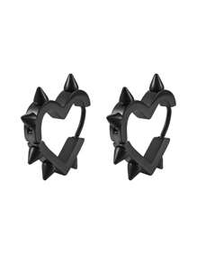 2 Pcs Fashion Stainless Steel Heart-Shaped Spike Stud Earrings, Hip-Hop Unisex Geometric Earrings, 304 Stainless Steel - Multicolor - View 5