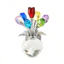 1 Piece Handmade Crystal Red Rose Flower Figurine With Round Vase, Romantic Rose Gifts For Women On Valentine's Day Mother's Day Birthday, Rose Collectible Figurines For Home Party Wedding Decorations Graduation