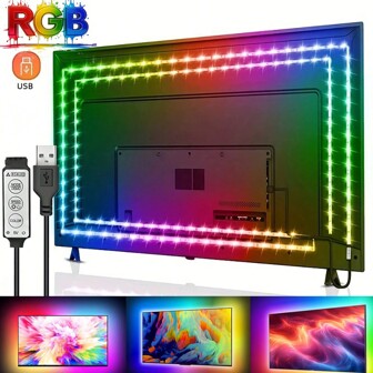 充满活力的 RGB 5050 LED 电视背光条 - 令人惊叹的色彩变幻氛围，USB 供电，32.8 英尺至 3.28 英尺可调节长度，非常适合沉浸式游戏体验、卧室装饰和节日装饰、LED 灯家居装饰卧室装饰