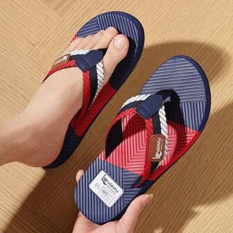 男士拖鞋和沙滩凉鞋，中性夏季透气运动拖鞋，时尚人字拖，编织带拼色设计，防滑室内外休闲人字拖