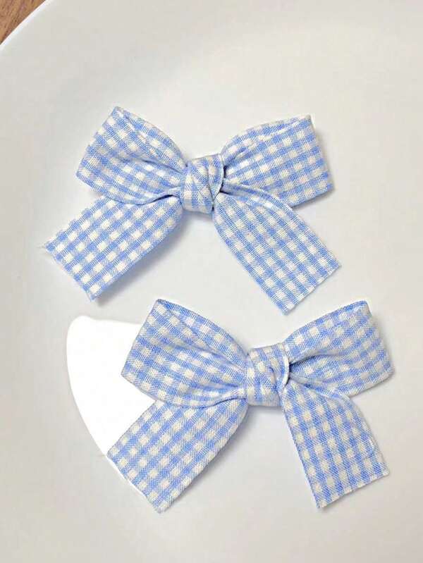 2pcs Plaid Bow Cute Hair Clips, Minimalist Fashion Casual Daily Wear, Bows