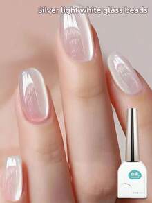 1 Bottle/12ml Silver White Glass Bead Feline Eye Reflective Glitter Gel Nail Polish, Diamond Glitter Gel Nail Polish, Magnetic Gel Nail Polish, Glossy Transparent Nail Polish, UV LED Compatible - Silver - View 11