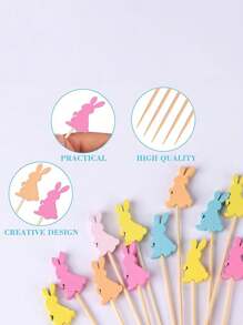 Conjunto de 30 Palitos de Bambu Coloridos em Formato de Coelho, Palitos de Bambu para a Páscoa, Palitos Decorativos de Coelho Colorido, Palitos de Bambu para Frutas com Coelhinho da Páscoa, Palitos Decorativos para Coquetéis, Palitos Decorativos para Bebidas, Decorações para Bolos, Palitos Decorativos para Restaurantes, Decoração de Coelho da Páscoa - Multicolorido - Ver 3