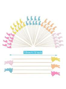 Conjunto de 30 Palitos de Bambu Coloridos em Formato de Coelho, Palitos de Bambu para a Páscoa, Palitos Decorativos de Coelho Colorido, Palitos de Bambu para Frutas com Coelhinho da Páscoa, Palitos Decorativos para Coquetéis, Palitos Decorativos para Bebidas, Decorações para Bolos, Palitos Decorativos para Restaurantes, Decoração de Coelho da Páscoa - Multicolorido - Ver 6