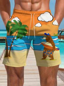Men's 3D Summer Beach Vacation Bear Printed Beach Shorts
