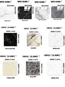 圣诞节 10 片/套 0.9㎡ 10 种款式 大理石纹自粘陶瓷墙砖，光面防水防潮墙贴，适用于房间、家居装饰墙面翻新、新年礼物 - 彩色 - 查看 11