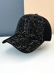 1pc Full Crystal Embellished Baseball Cap, Fashionable Rhinestone Street Hip Hop Snapback Hat - Multicolor - View 9