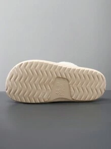 2025 New Customized Laser Engraved Fashion Comfortable Men's Winter Flat Wooden Clogs, Slip-On Solid Color Round Toe With Warm Lining House Slippers, Indoor Solid Color Faux Fur Mule Slides, Thick Soft Sole Warm Thermal Lined Slippers, Casual Style, Suitable For Adults, Nurses, Chefs, Gardeners