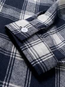 Blue And White Plaid Casual Business Long Sleeve Shirt