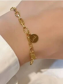 纯银LUCKY爱心圆环手链女新款时尚几何回形针设计小众轻奢手饰