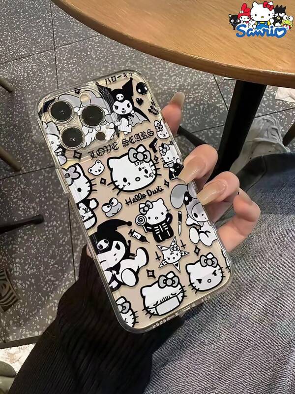 Sanrio 1 PC Hello Kitty/Kuromi/Melody Phone Case, INS Cute Sweet Fashion Trend Cartoon Kawaii Transparent Style, Compatível com Iphone 7 8 11 12 14 15 16 Pro/Pro Max/Plus/X/XS/XS MAX. TPU Material Phone Case, Leve e Confortável, Adequado para Caminhadas, Lazer Fitness, Camping ao Ar Livre e Festa de Natação Escolar. Ótimo Presente de Natal/Presente de Aniversário para Amigos/Família