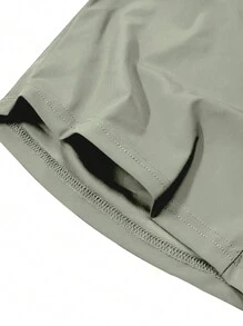 Men's Spring/Summer Drawstring Quick-Dry High Elasticity Solid Color Sports Training Outdoor Knee-Length Pants With Zipper Pockets, Suitable For Fitness & Sports, With Reflective Design - Khaki - View 9