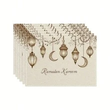 1set/1pc/4pcs/6pcs Ramadan Lantern And Moon Pattern Placemat, Machine Washable Polyester Placemat, Protected Tabletop, Heat Resistant, Dirty And Easy To Clean Placemats, Table Decoration, HolidayParty Layout, Desktop Protection, Can Be Used As Gifts - Multicolor - View 11