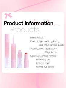VEECCI Lip Gloss Raincoat, Ringan, Tahan Lama, Berpigmen, Multi-Efek All-In-One, Anti Luntur dan Tahan Pudar, Lip Glaze, Lip Gloss, Sangat Cocok Untuk Pelajar dan Pemula. - K02 pai ceri - View 9