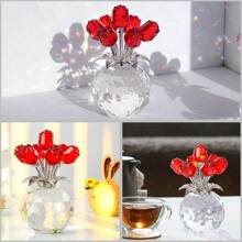 1 Piece Handmade Crystal Red Rose Flower Figurine With Round Vase, Romantic Rose Gifts For Women On Valentine's Day Mother's Day Birthday, Rose Collectible Figurines For Home Party Wedding Decorations Graduation