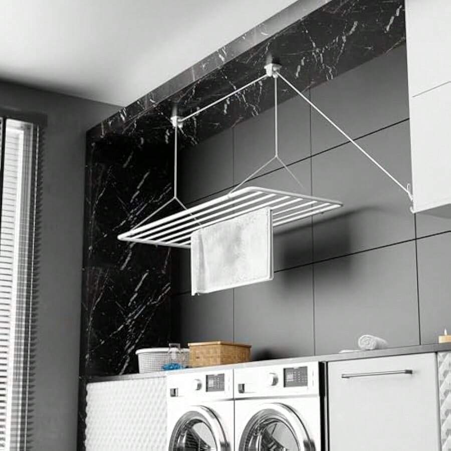 Ceiling Airer 140x50cm - Clothes Ying Rack - Laundry Hoist White PVC-Free Coated Steel Rustproof 11.2 Meters Ying Space Hoistable 2.5m - White1 - View 1