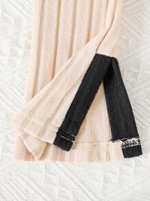 Baby Girls 2pcs Set: Color-Block Fuzzy Short Sleeve Top + Solid Color Flare Pants
