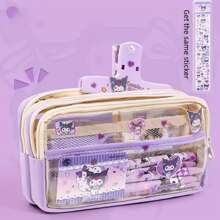 Sanrio 1 pièce Étui crayon transparent Sanrio avec Cinnamoroll, Melodys, Kuromis, Hello chat. Étui à crayon roulé en tissu, rangement mignon de fournitures scolaires pour anime, avec autocollants. Fournitures scolaires, trousse, sac d'école.