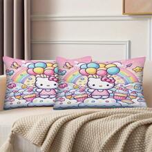 Sanrio Pacote com 2 capas de almofada Hello Kitty - Tecido macio e felpudo, fecho de zíper, desenho animado, para decoração de quarto e sofá, 50 x 30 cm (sem enchimentos), Sanrio, estilo moderno