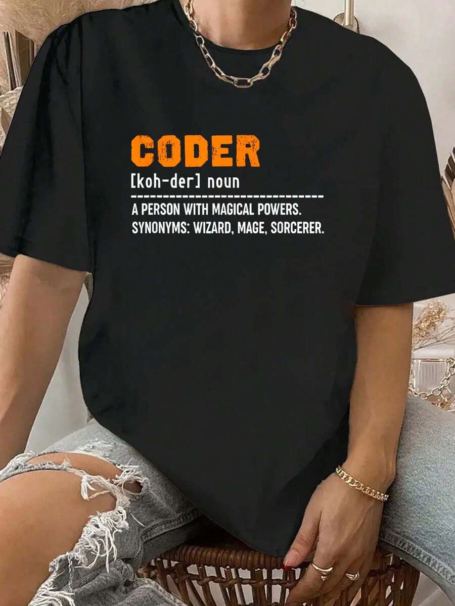 100% Cotton Coding Definition Coder Developer App Code T-Shirt - Black - View 1