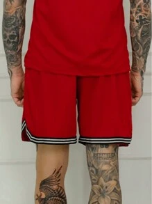 Men's Loose Fit Shorts With Drawstring Waist Men's Basketball Shorts - Màu Đỏ Sâu - Xem 4