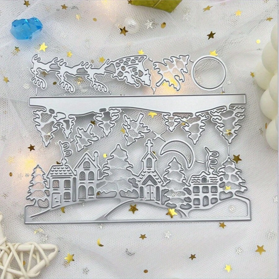 1pc Christmas And Winter Metal Die Cuts - Santa Claus And Reindeer Patterns For DIY Greeting Cards, Scrapbooking, And Holiday Decorations - Silver - View 1