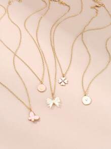 5pcs Teen Girls Butterfly Heart Flower Necklace Set - 5PCS - View 5