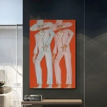 Vintage Western Canvas Wall Art,  Retro Cowboy Poster, Aesthetic Room Decor, Funky Entryway Wall Hanging, Orange Western Print For Living Room Decoration