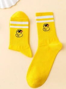 1 Pair Fun Duck Wearing Sunglasses Pattern Jacquard Mid-Calf Socks - Multicolor - View 2